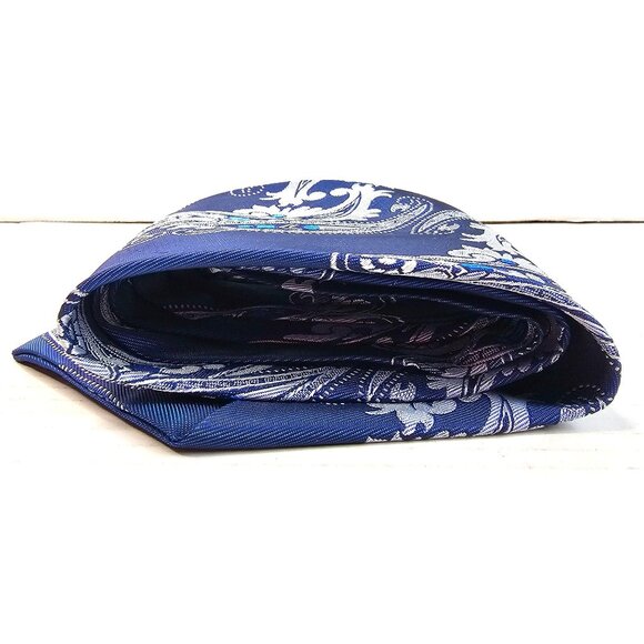 Vtg Mens Acetate Tie By In Navy & Blue Paisley Design - Picture 7 of 7